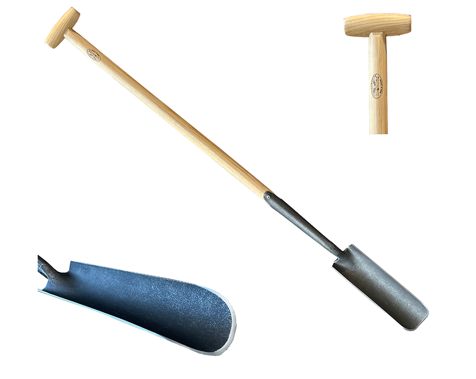 Trench digging spade with rounded blade and 75cm T-handle